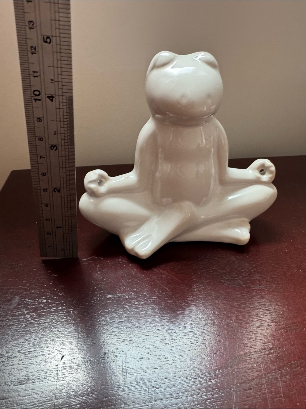 White Ceramic Frog Figurine in Yoga Pose
